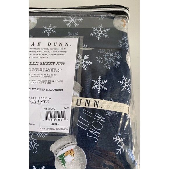 Rae Dunn SnowGlobes Snowflakes Christmas Holiday Soft Queen Sheet Set 4 Piece - Picture 12 of 13